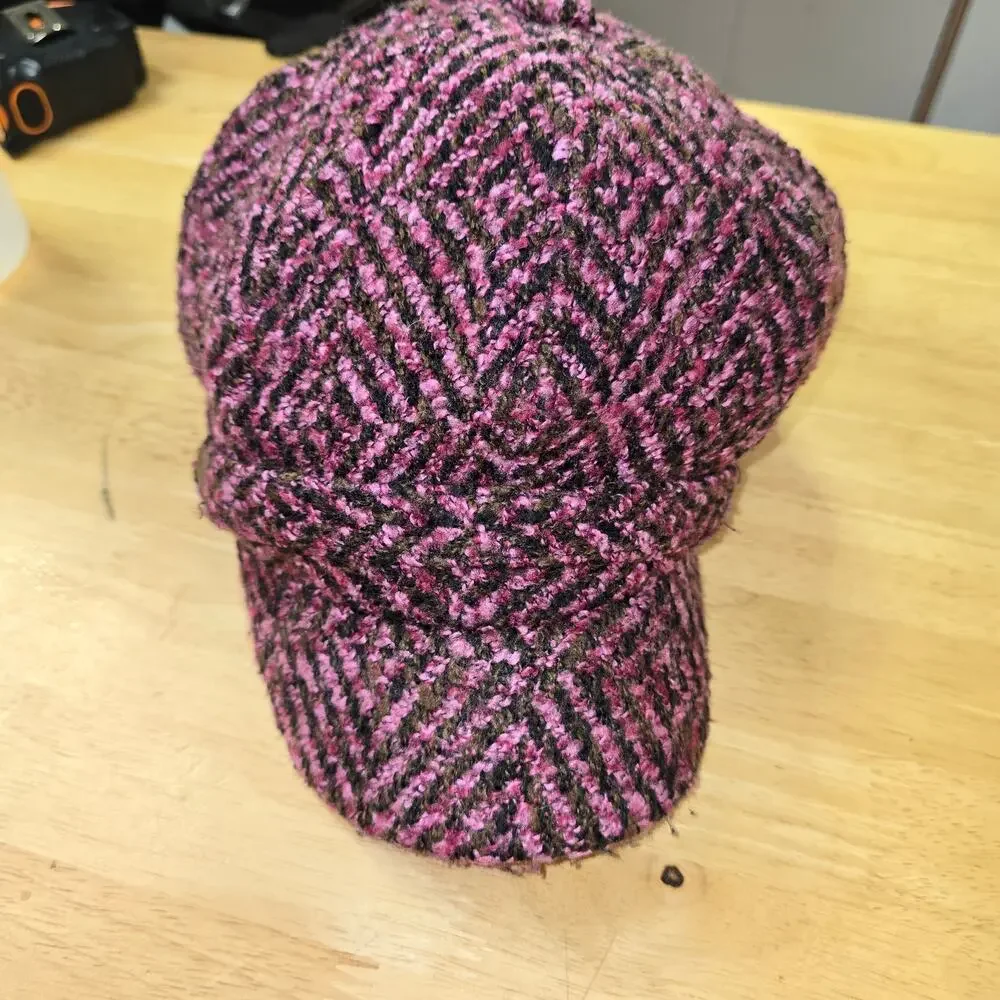 Y2k Newsboy Pink Brown Knit Hat One Size